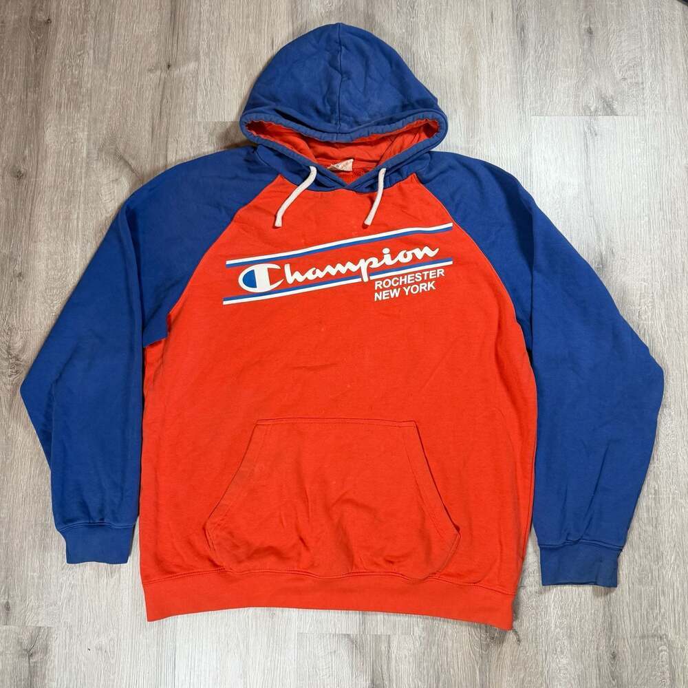 Mens Vintage 90s Champion Rochester New York Colorblock Raglan Hoodie XXL